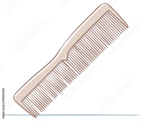 Simple beige hair comb illustration in a minimalist hand-drawn style. Vector icon for hair care and grooming.