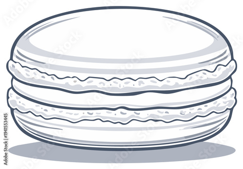 Monochrome vector illustration of a sweet French macaron cookie dessert pastry