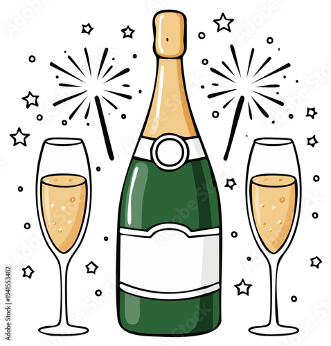 Celebration Sparklers and Champagne Bottle with Flutes for Festive Occasions