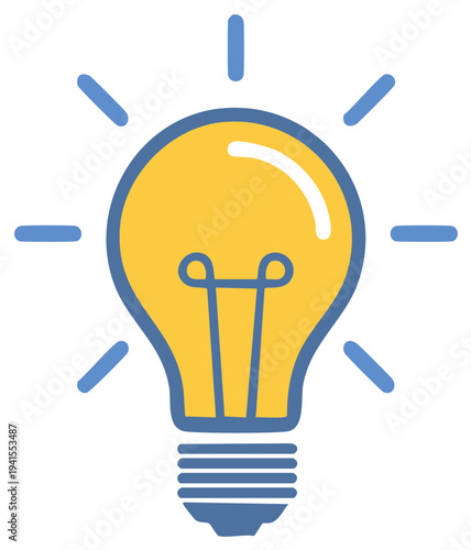 Cartoon Light Bulb Icon Shining as a Symbol for a Bright Idea and Creativity