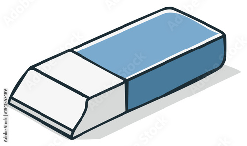 A simple blue and white rectangular eraser illustration with a subtle shadow and clean lines
