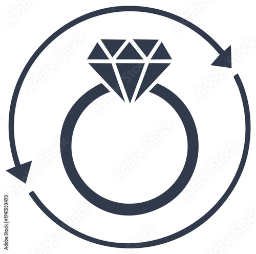 Jewelry exchange and resale icon with a diamond ring inside a circular arrow