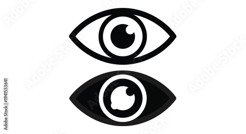 Vector graphic illustration of a pair of black and white eyes looking forward together