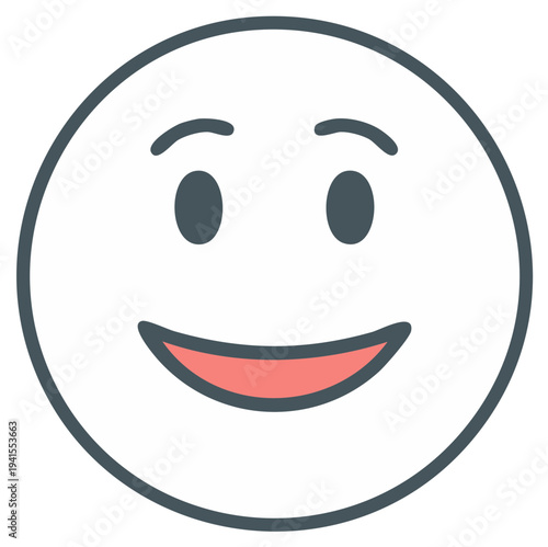 A simple graphic illustration of a happy face with a wide smile and closed eyes
