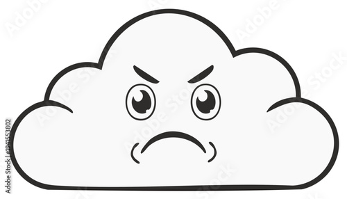 Grumpy Cloud Illustration with Angry Expression Weather Icon Outline