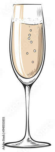 Sparkling Champagne Sketch in Elegant Glass Celebration toast with bubbles
