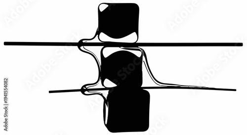 Abstract black shapes interacting on a clean white background, suggesting connection and contrast.