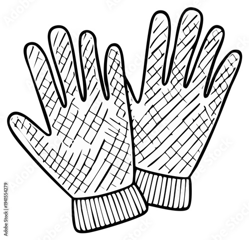 Pair of Gardening Gloves Sketchy Outline Illustration