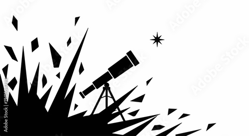 Telescope observes distant star emerging from abstract shattered light