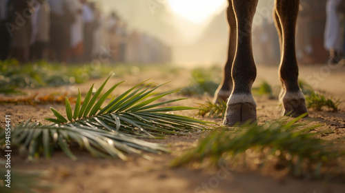Palm Sunday Biblical Scene with Palm Branches – Easter Holy Week Theme
