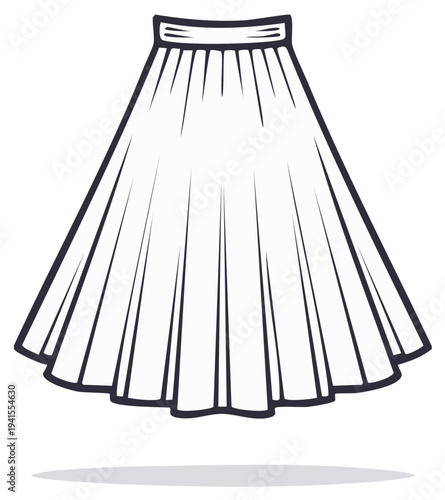 Elegant flowing skirt illustration with classic pleats fashion design apparel outline