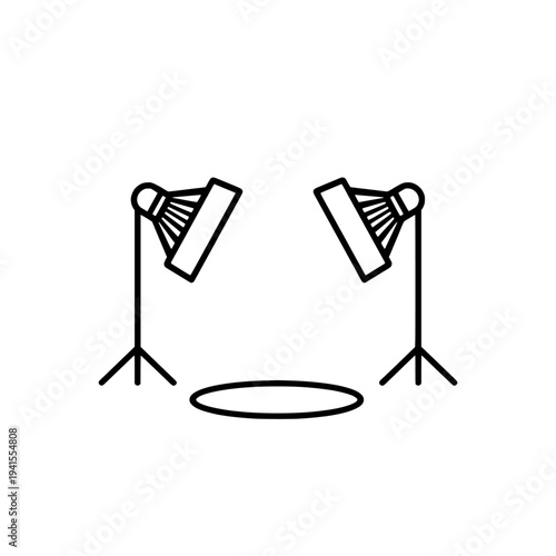 Studio lighting icon logo design. Monolight strobe sign and symbol. Professional photography and videography studio equipment vector illustration.