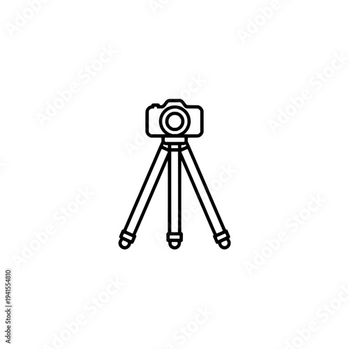 Tripod with camera icon logo design. Photography equipment sign and symbol. Professional video and photo gear vector.