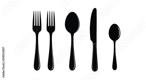Vector graphic illustration of black cutlery silhouettes