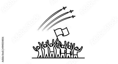 Celebration of Victory with Airplanes and Flag