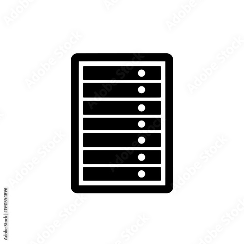 Data server rack icon logo design. Server rack sign and symbol. Network hosting and storage hardware.
