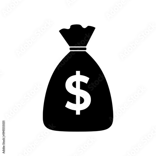 Money bag icon logo design. Cash sack sign and symbol. Finance and banking concept. Vector illustration isolated on white background.