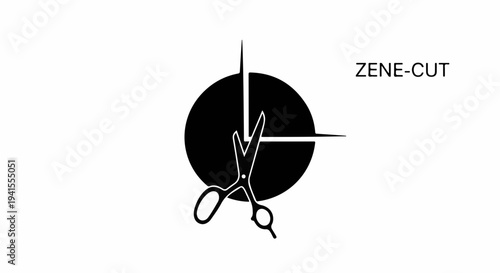 Abstract symbol featuring scissors within a circle, representing precision and style