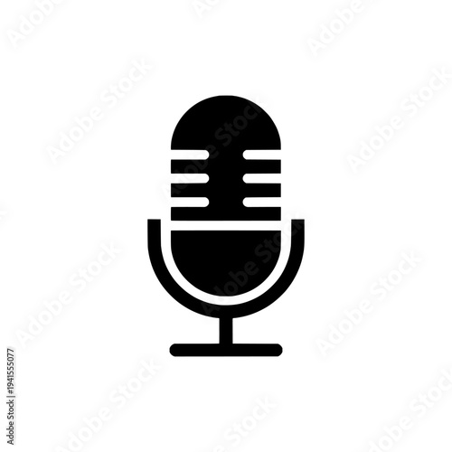 Podcast microphone silhouette. Studio recording icon symbol design. Radio broadcast logo. Isolated on white background.