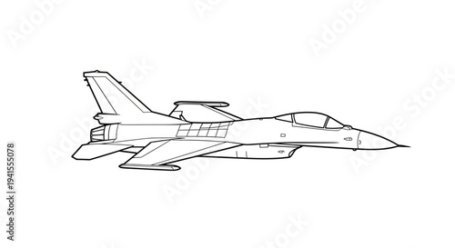 Fighter Jet Blueprint Outline - Military Aircraft Vector Illustration