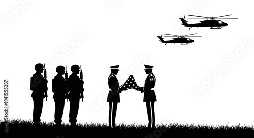 Military Honor Guard Ceremony with Helicopters Flyover