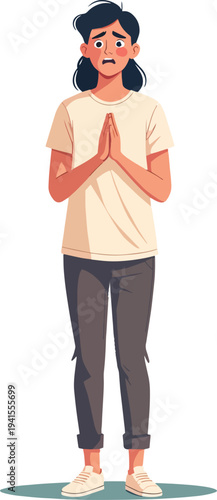 uomo ragazzo donna o ragazza che pregano tristi o compassione evento religioso o paura vettoriale 