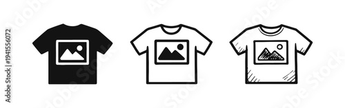 T-shirt with Image Custom Design Icon Set with Solid, Outline, and Hand-Drawn Styles