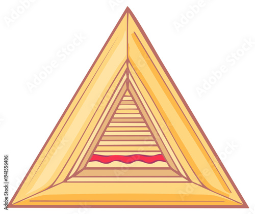 Abstract golden triangle illustration featuring nested geometric shapes and a vibrant red wavy element