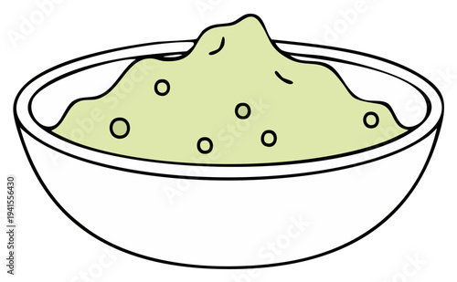 Simple illustration of a bowl of avocado dip with visible chunks