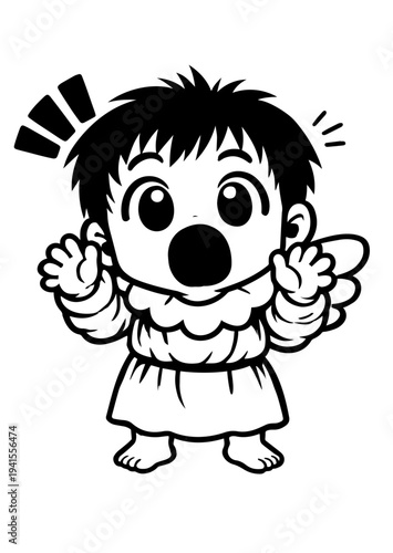 Cute little angel surprised with sparkling eyes – kawaii chibi character illustration