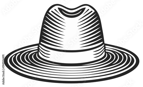 Classic Fedora Hat with Striped Band and Brim Vintage Style Illustration