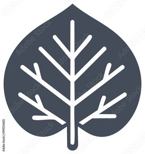 Stylized dark gray leaf icon with white veins symbolizing nature and growth