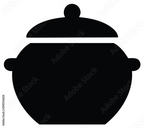 Simple black silhouette of a cooking pot with lid handle