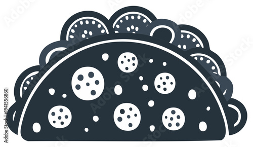 Taco illustration with topping, food silhouette, fast food concept in monochrome flat design