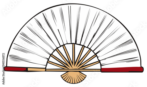 White hand fan illustration for ventilation and cooling relief from heat and sun, elegant hand fan art