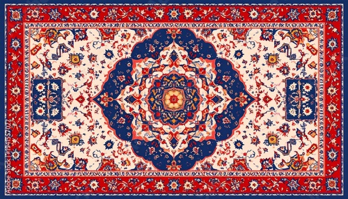Vibrant traditional Persian rug with intricate floral patterns and designs
