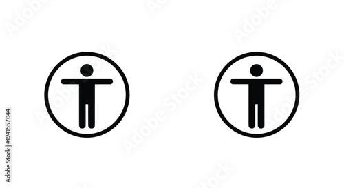 Simple black and white vector graphic illustration of accessible restroom signs for public facilities