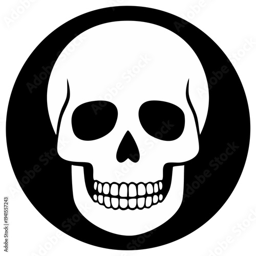 White skull icon on black circle illustration drawing symbol representing danger death toxicity mortality
