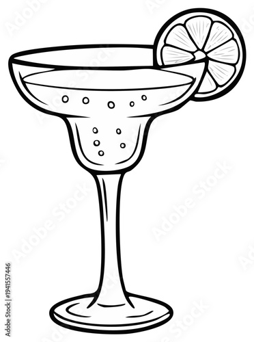 Refreshing alcoholic cocktail in a stemmed glass with citrus garnish and bubbles