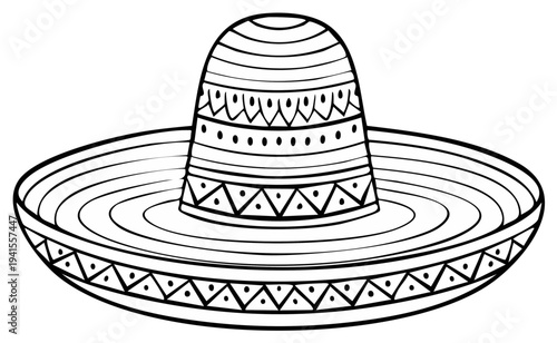 Traditional Mexican sombrero hat outline with decorative patterns and wide brim