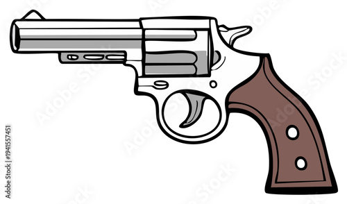 Handgun revolver with wood grip and metallic cylinder for firing