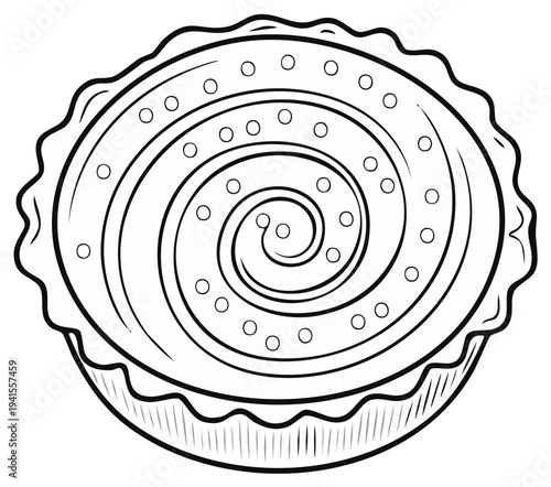 Simple spiral pastry with dotted topping and wavy crust outline illustration