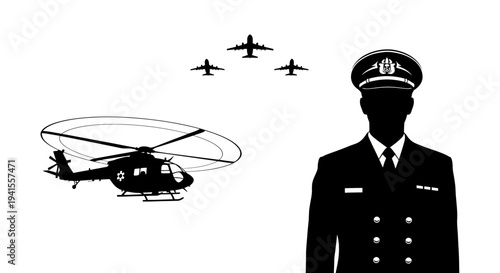 Military Officer Overseeing Air Force Fleet: Helicopter and Jets