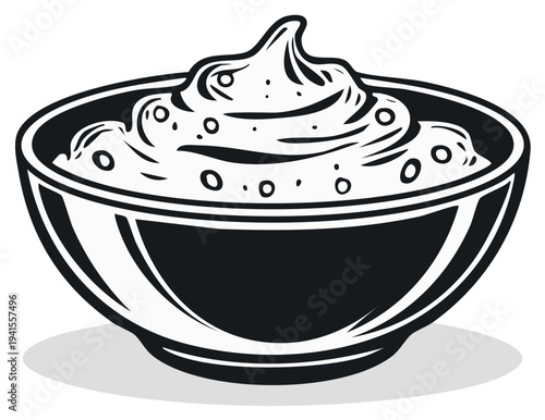 Creamy Delight Black and White Bowl with delicious treat graphic dessert