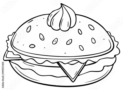 Hand Drawn Sketch of a Delicious Burger with Toppings and Bun