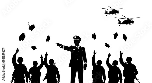 Military Parade: Soldiers Celebrate Victory with Helicopters and Grenades