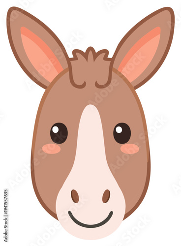 Smiling Donkey Head Cartoon Illustration Farm Animal Character Icon