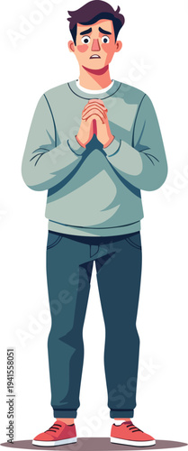 uomo ragazzo donna o ragazza che pregano tristi o compassione evento religioso o paura vettoriale 