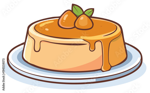 Delicious Caramel Custard Dessert with Fruit and Mint Garnish on a Plate