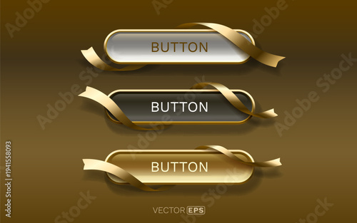 Luxury gold web buttons with elegant ribbon design.